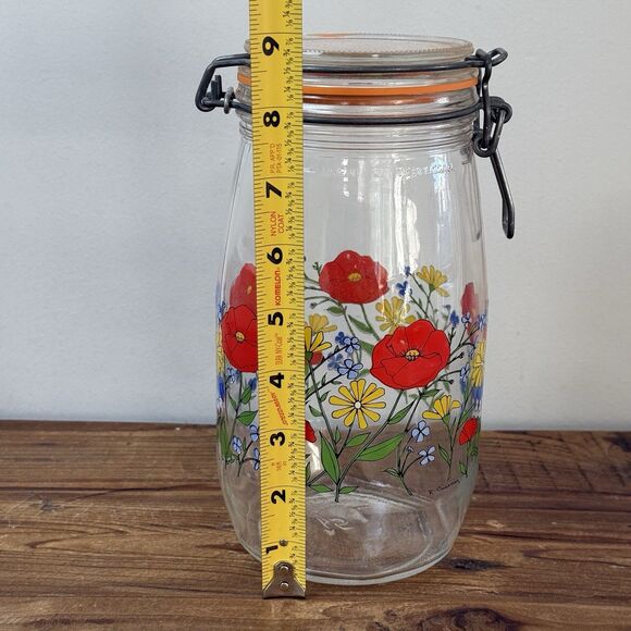 Vtg Arc France Poppy Glass Canister Set R Carman 1.5L 3/4L MCM Retro 60s Arcoroc - Picture 5 of 14